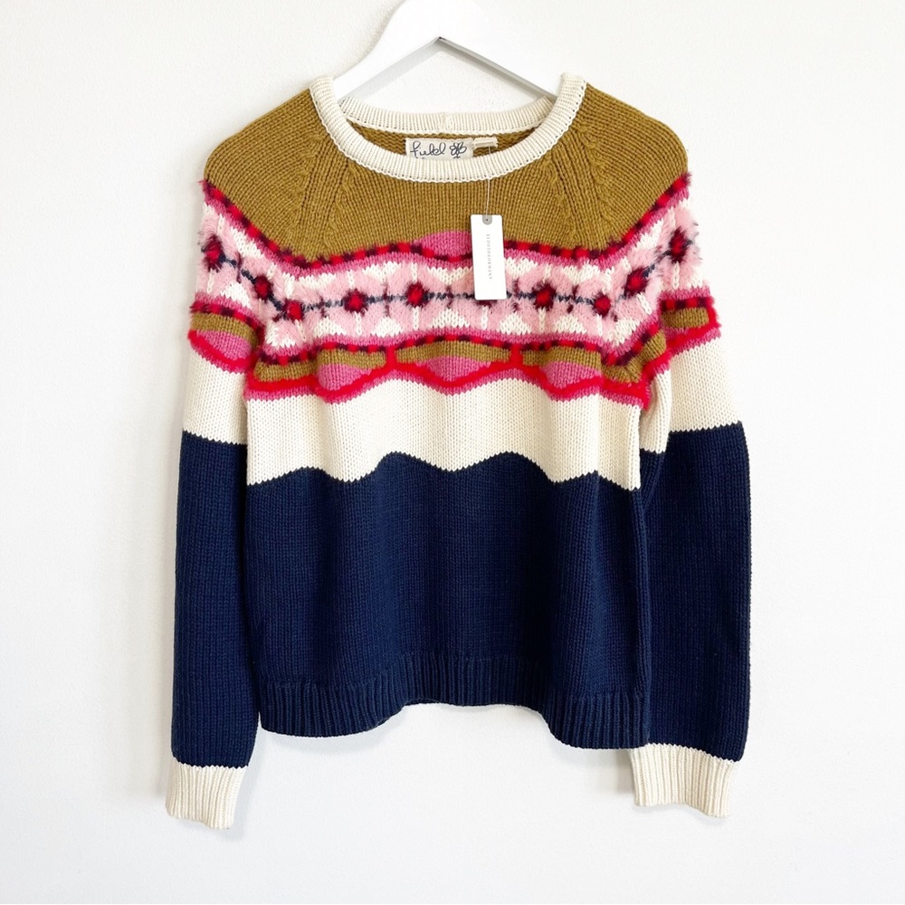 NWT Anthropologie Field Flower Camellia Fair Isle Sweater M
